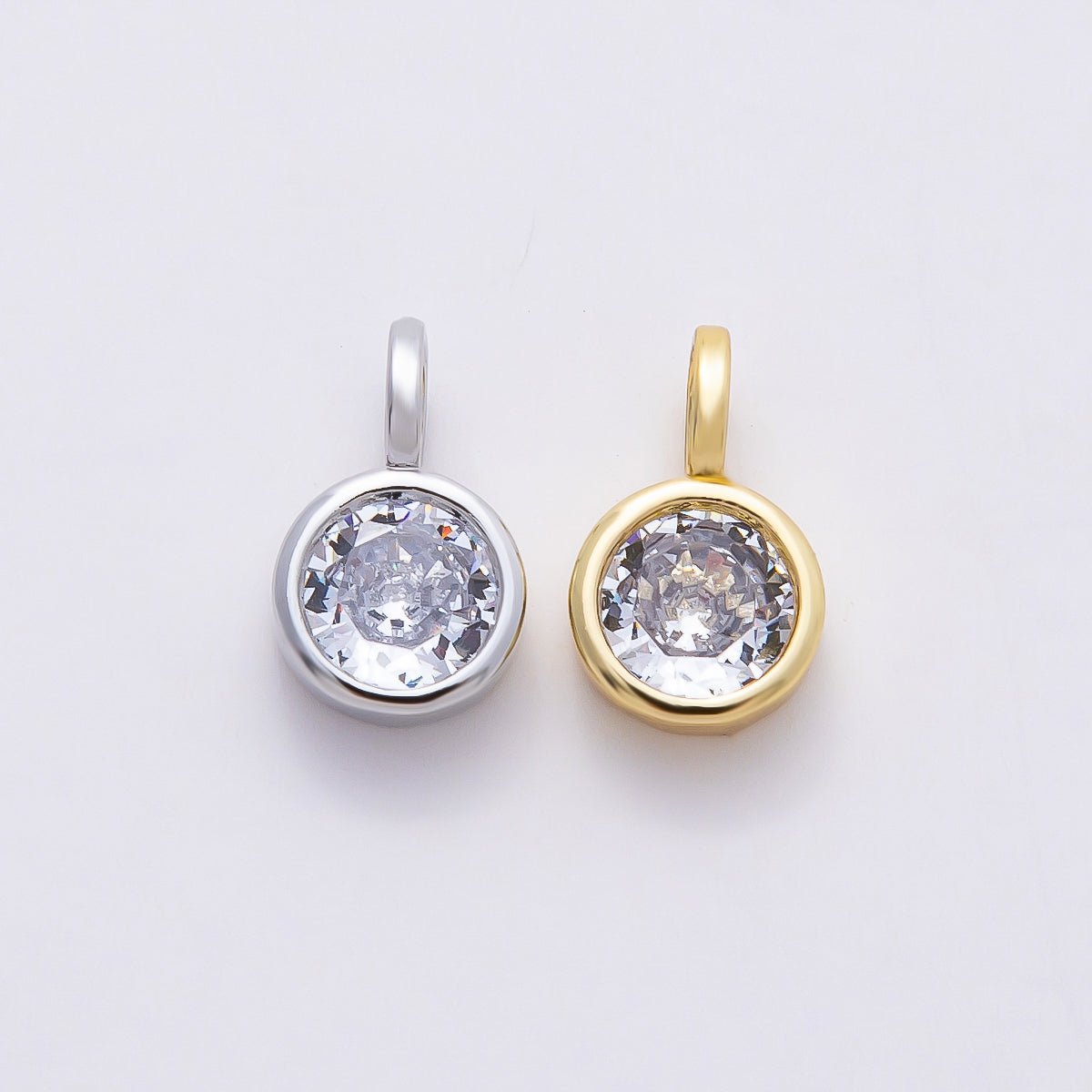 16K Gold Filled 13mm Clear CZ Round Bezel Solitaire Pendant in Gold & Silver | Charms - 00838 Charms - 00839 - DLUXCA