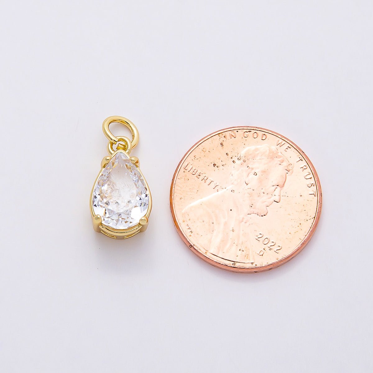 16K Gold Filled 13mm Clear CZ Teardrop Solitaire Charm | Charms - 00816 - DLUXCA
