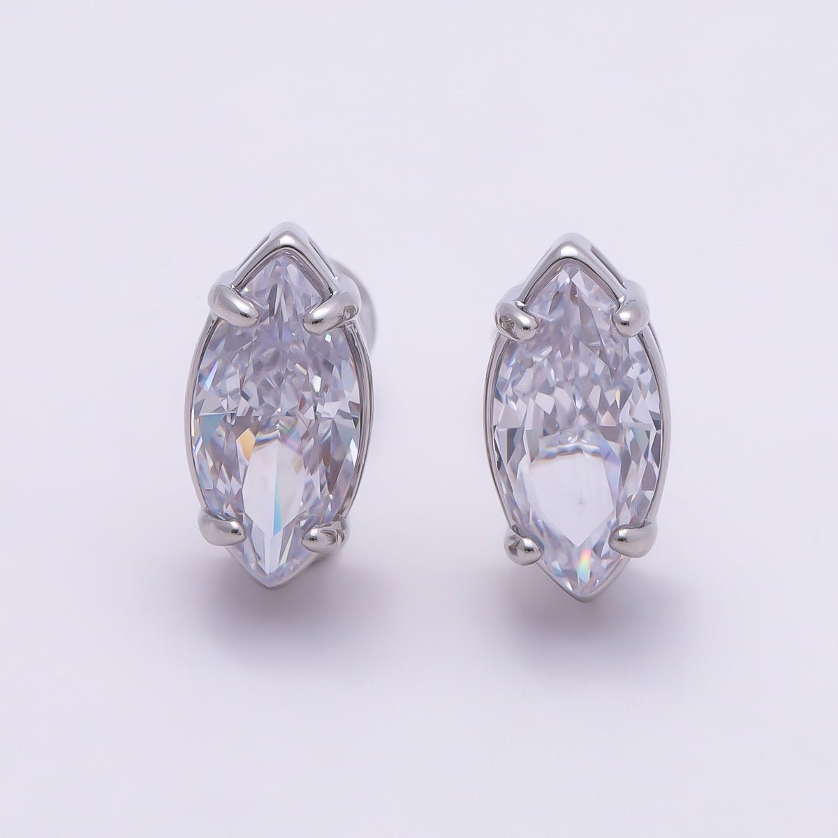 16K Gold Filled 13mm Clear Marquise CZ Stud Earrings in Gold & Silver | Earrings - 00405 - Earrings - 00406 - DLUXCA