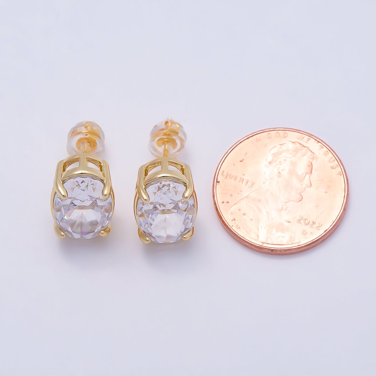 16K Gold Filled 13mm Clear Oval CZ Stud Earrings in Gold & Silver | Earrings - 00403 Earrings - 00404 - DLUXCA