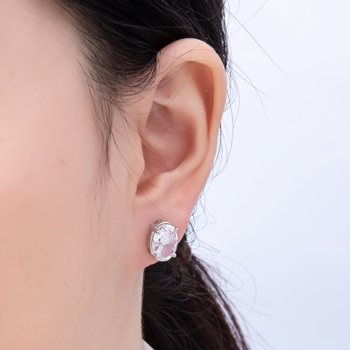 16K Gold Filled 13mm Clear Oval CZ Stud Earrings in Gold & Silver | Earrings - 00403 Earrings - 00404 - DLUXCA