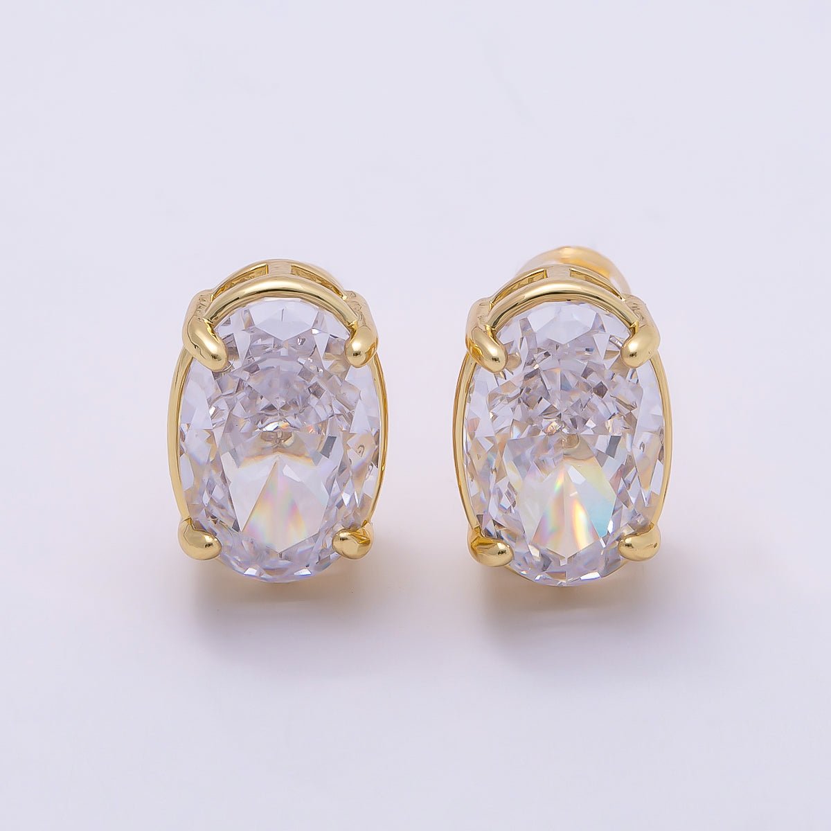 16K Gold Filled 13mm Clear Oval CZ Stud Earrings in Gold & Silver | Earrings - 00403 Earrings - 00404 - DLUXCA
