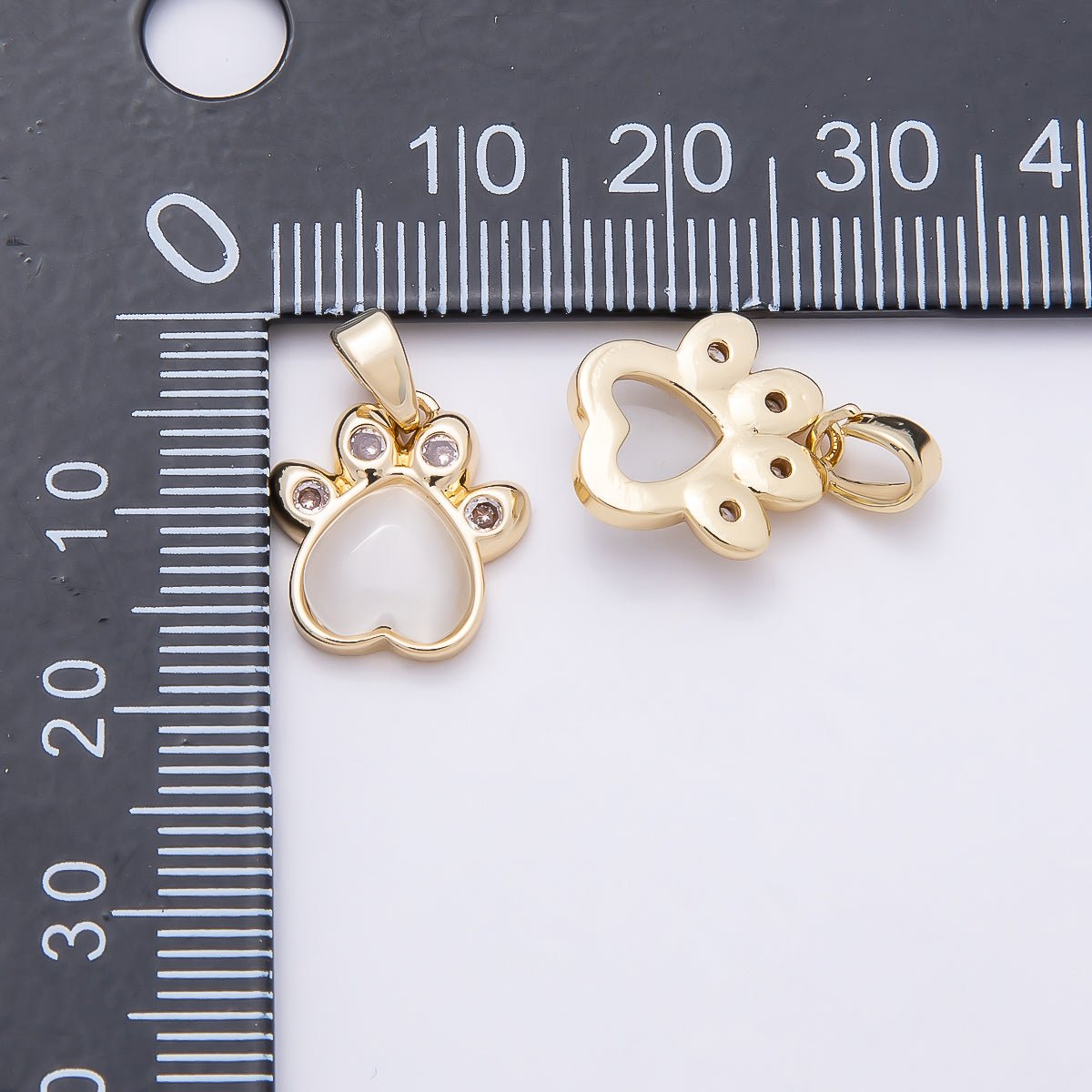 16K Gold Filled 13mm CZ Cats Eye Love Heart Paw Animal Pendant | Charms-00950 - DLUXCA