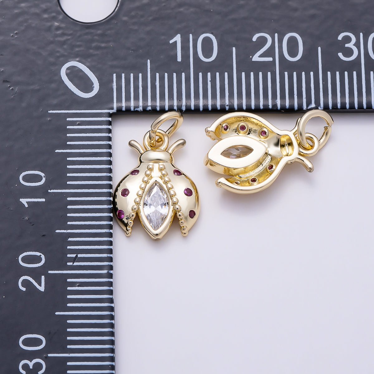 16K Gold Filled 13mm Fuchsia CZ Marquise Cut Clear Whimsical Firefly Ladybug Charm | Charms-01620 - DLUXCA