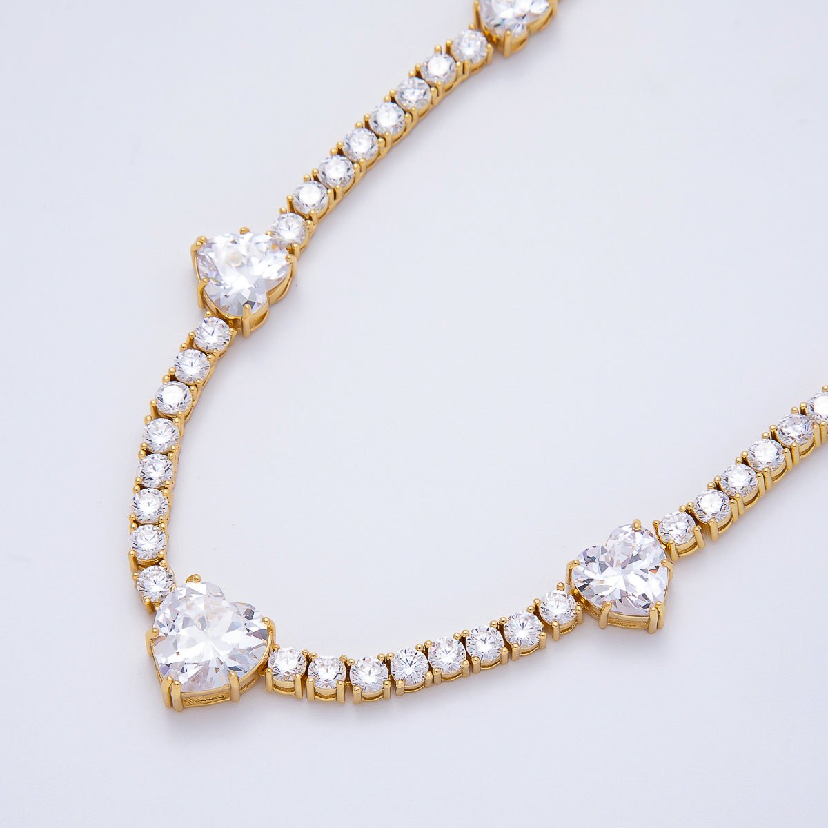 16K Gold Filled 13mm Graduated Heart Tennis Chain 17 Inch Necklace | WA - 04409 - DLUXCA