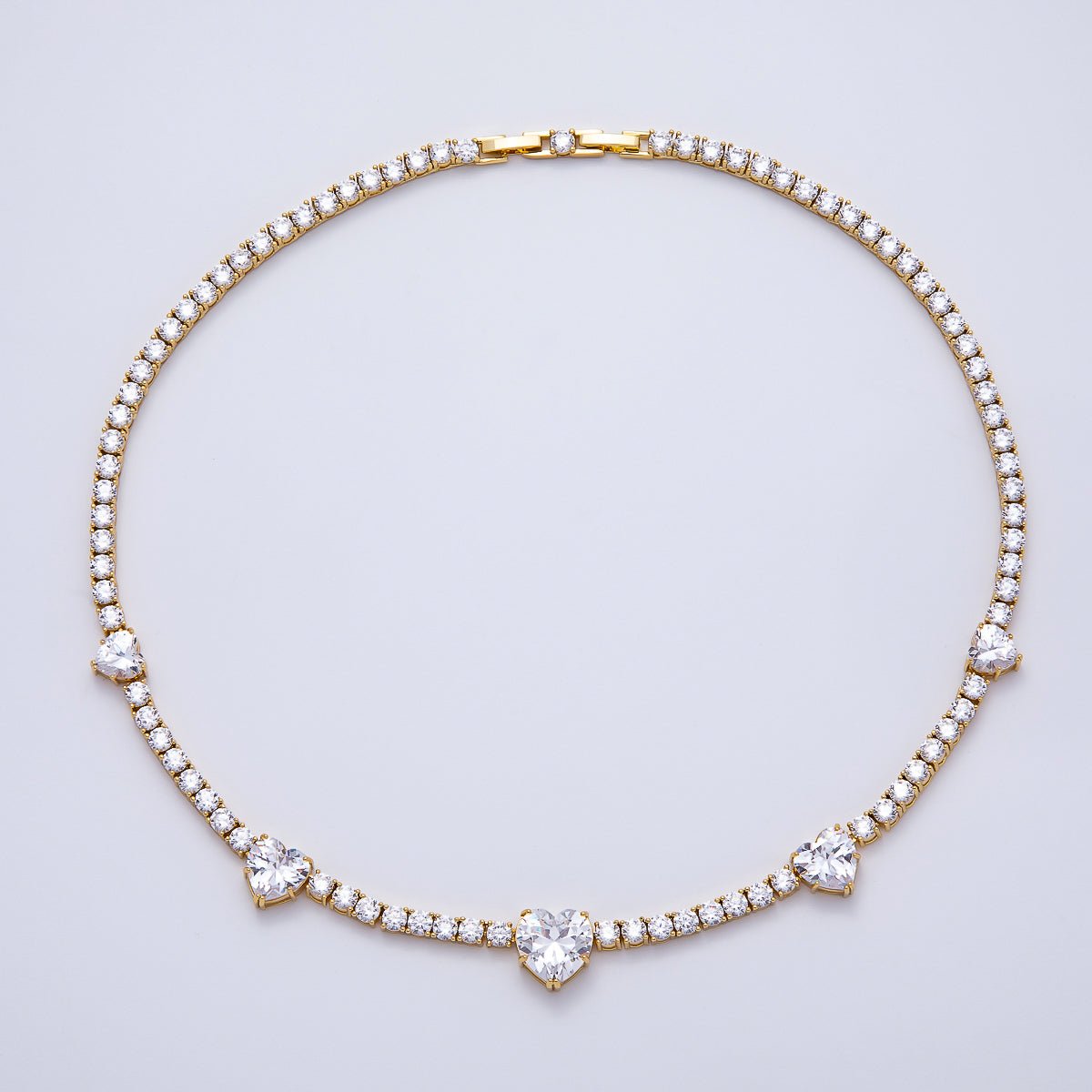 16K Gold Filled 13mm Graduated Heart Tennis Chain 17 Inch Necklace | WA - 04409 - DLUXCA