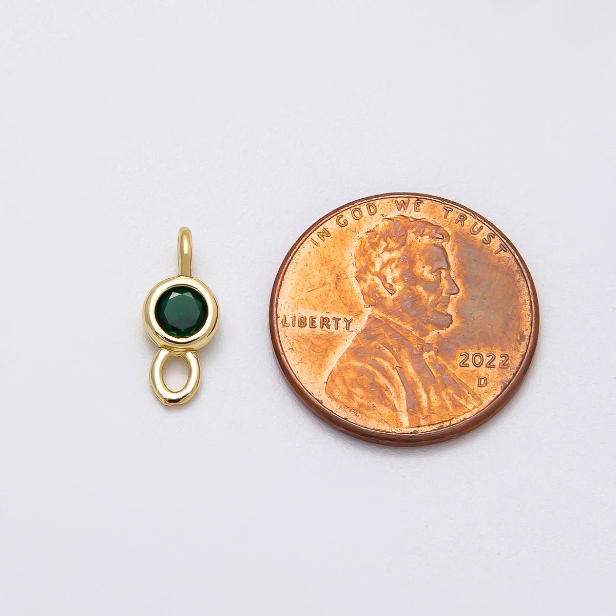 16K Gold Filled 13mm Green CZ Round Bezel Connector | Connectors - 00019 - DLUXCA