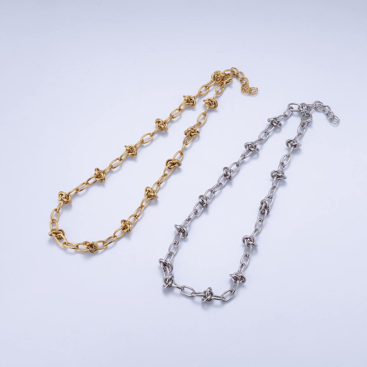 16K Gold Filled 13mm Knot Geometric Paperclip Chain 17.5 Inch Necklace in Gold & Silver | WA-01952 WA-01953 - DLUXCA