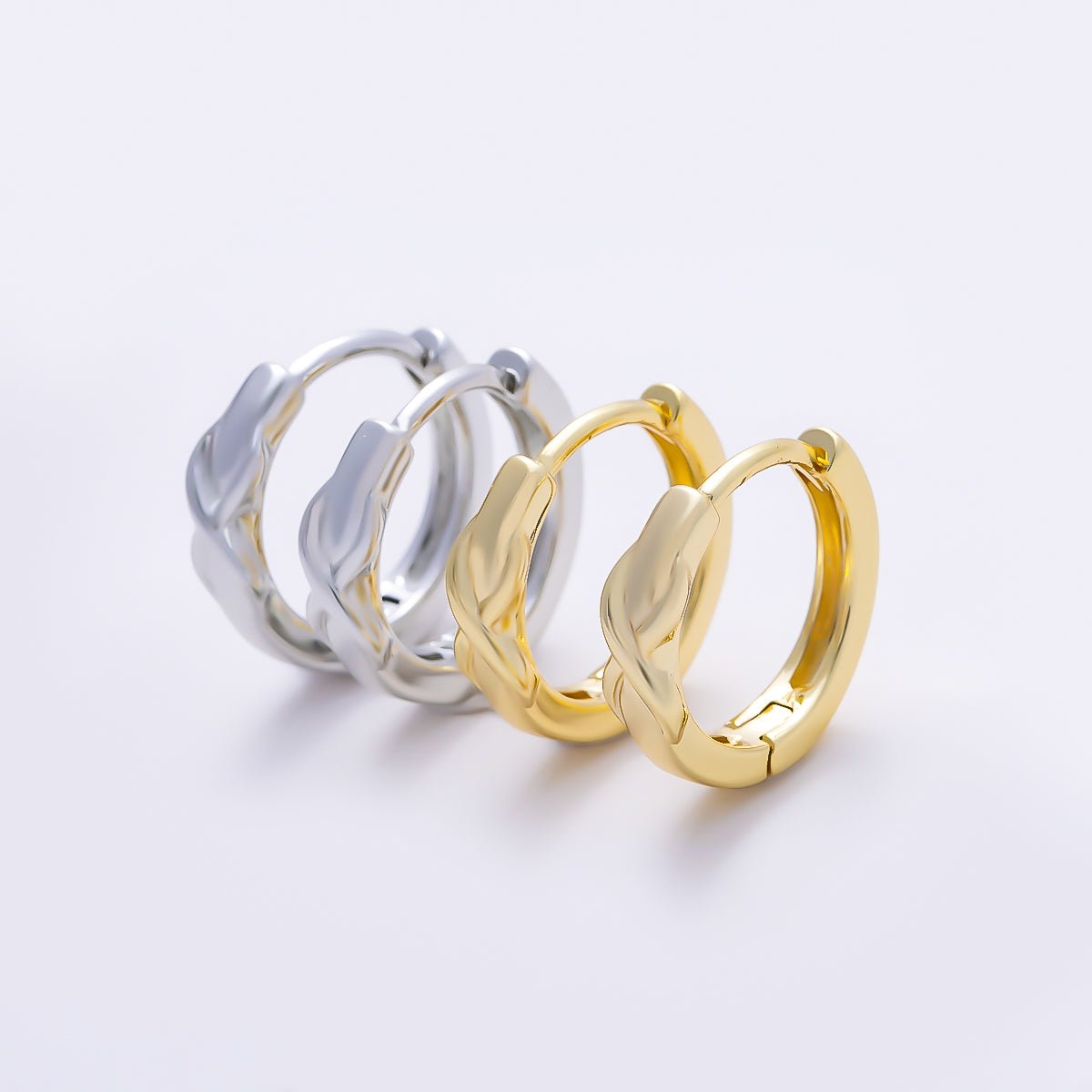 16K Gold Filled 13mm Knot Minimalist Cartilage Huggie Earrings in Gold & Silver | Earrings-00761 Earrings-00762 - DLUXCA