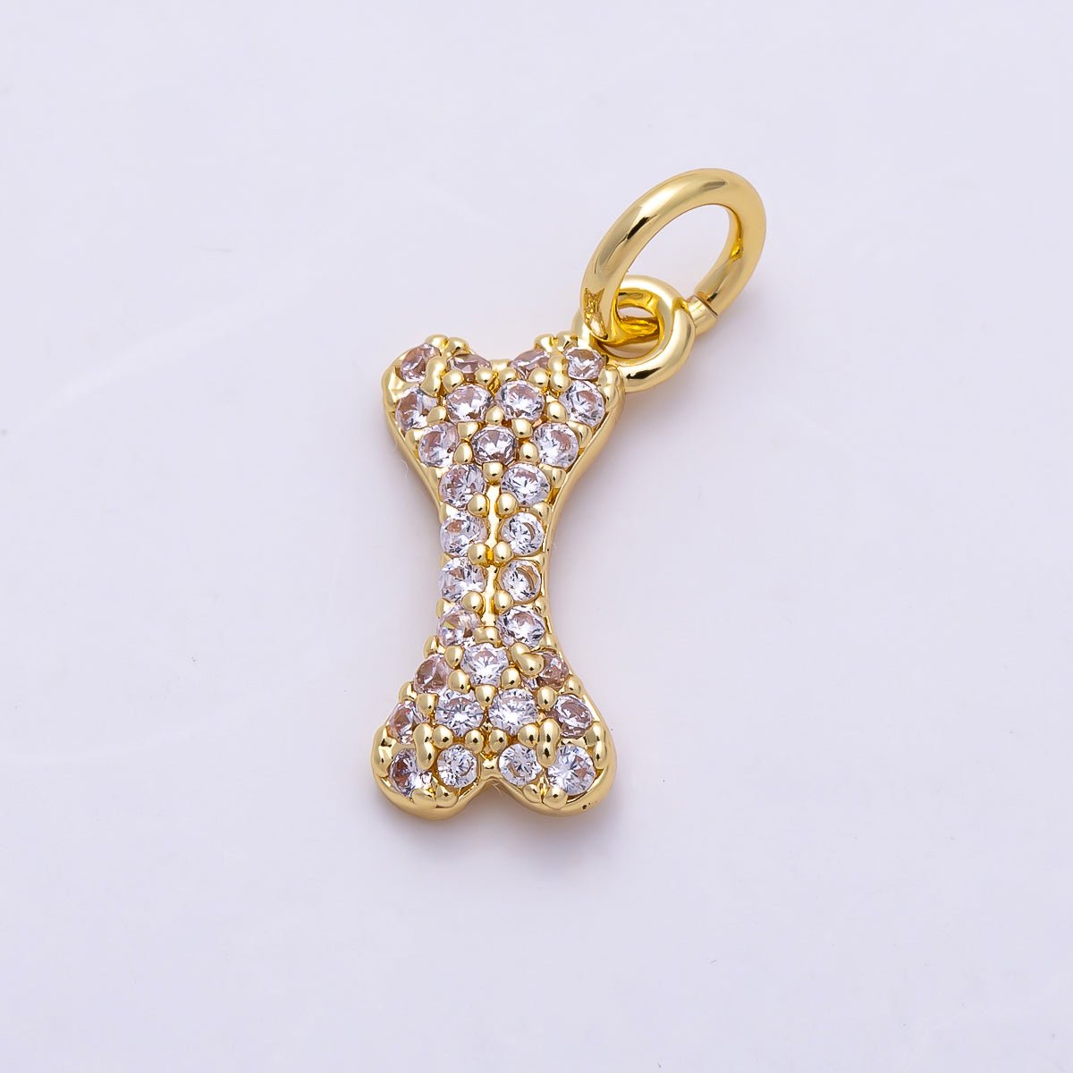 16K Gold Filled 13mm Micro Paved CZ Pet Animal Dog Bone Charm | Charms-01485 - DLUXCA