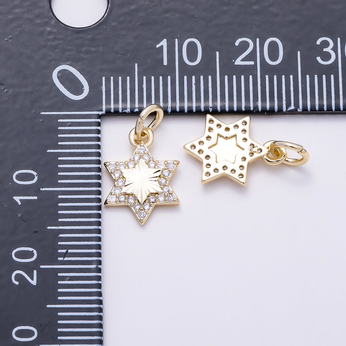 16K Gold Filled 13mm Micro Paved CZ Sunburst Star Celestial Charm | Charms-01610 - DLUXCA
