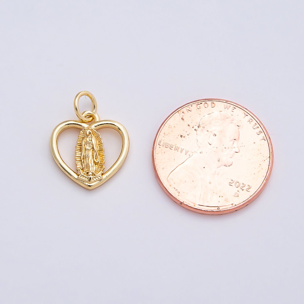 16K Gold Filled 13mm Mother Mary Open Heart Charm in Gold & Silver | Charms - 00850 Charms - 00851 - DLUXCA