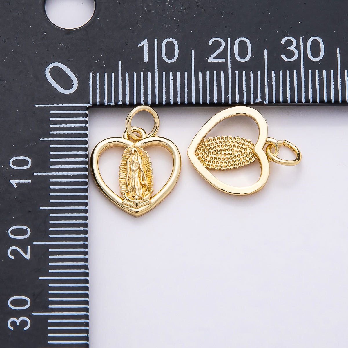 16K Gold Filled 13mm Mother Mary Open Heart Charm in Gold & Silver | Charms - 00850 Charms - 00851 - DLUXCA