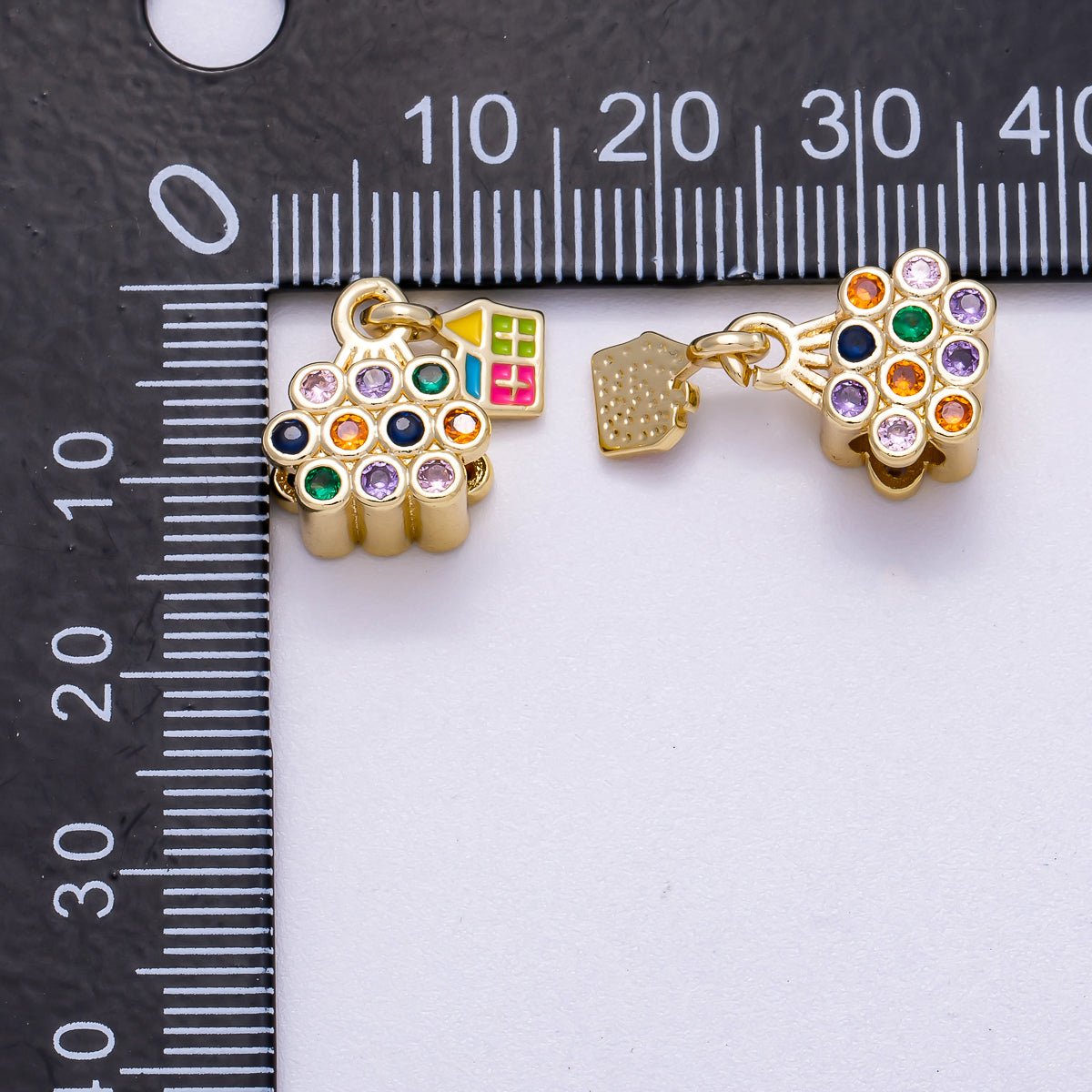 16K Gold Filled 13mm Multicolor CZ Enamel House Balloon Charm | Charms - 00624 - DLUXCA