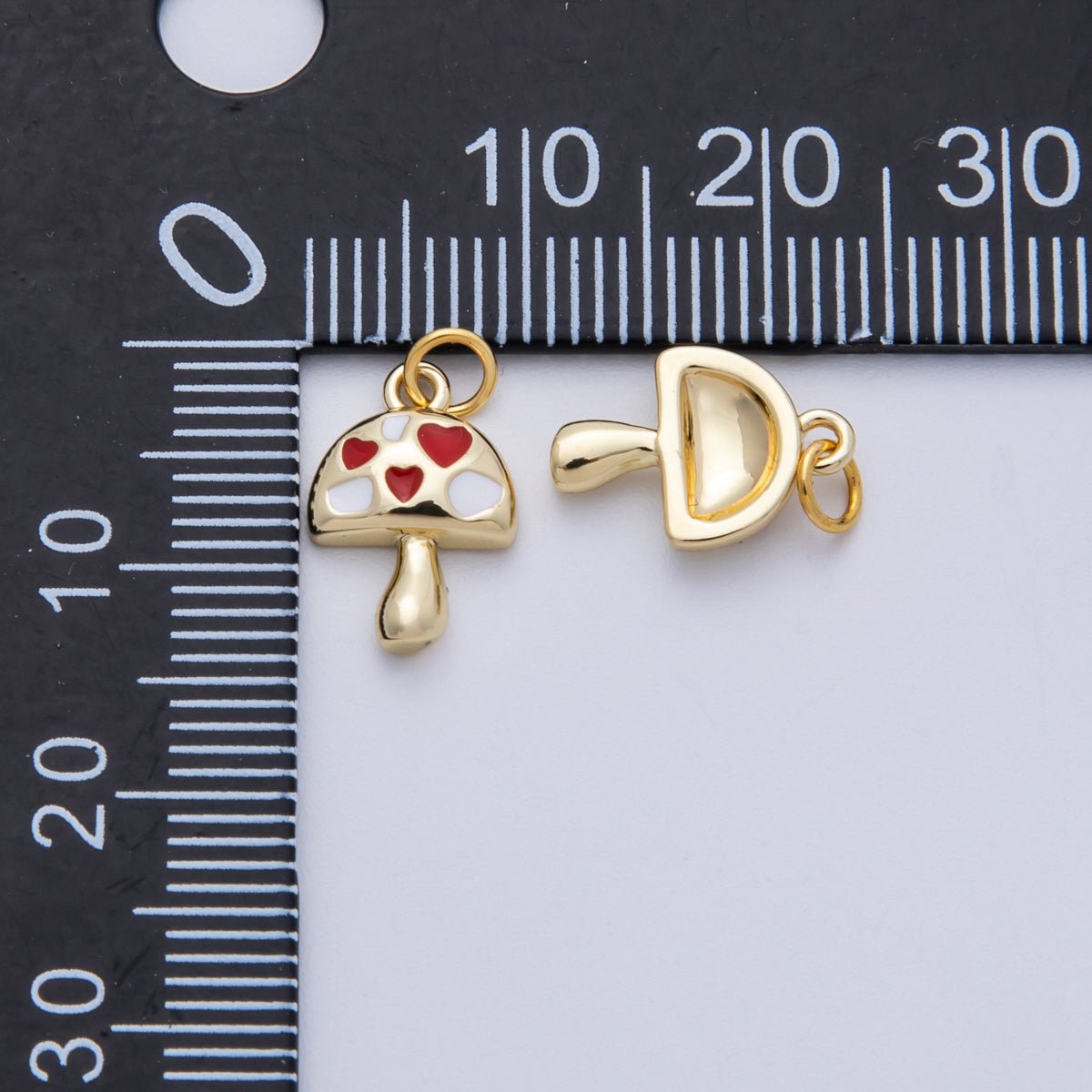 16K Gold Filled 13mm Red, Brown Enamel Mushroom Charm | Charms - 00168 Charms - 00169 - DLUXCA