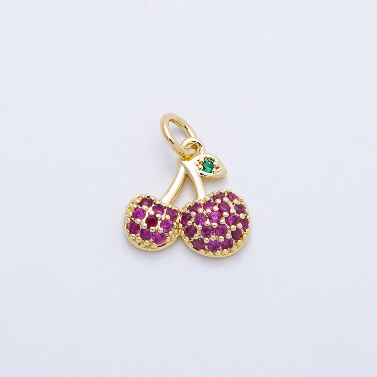 16K Gold Filled 13mm Red Micro Paved CZ Cherry Fruit Charm | Charms - 00654 - DLUXCA