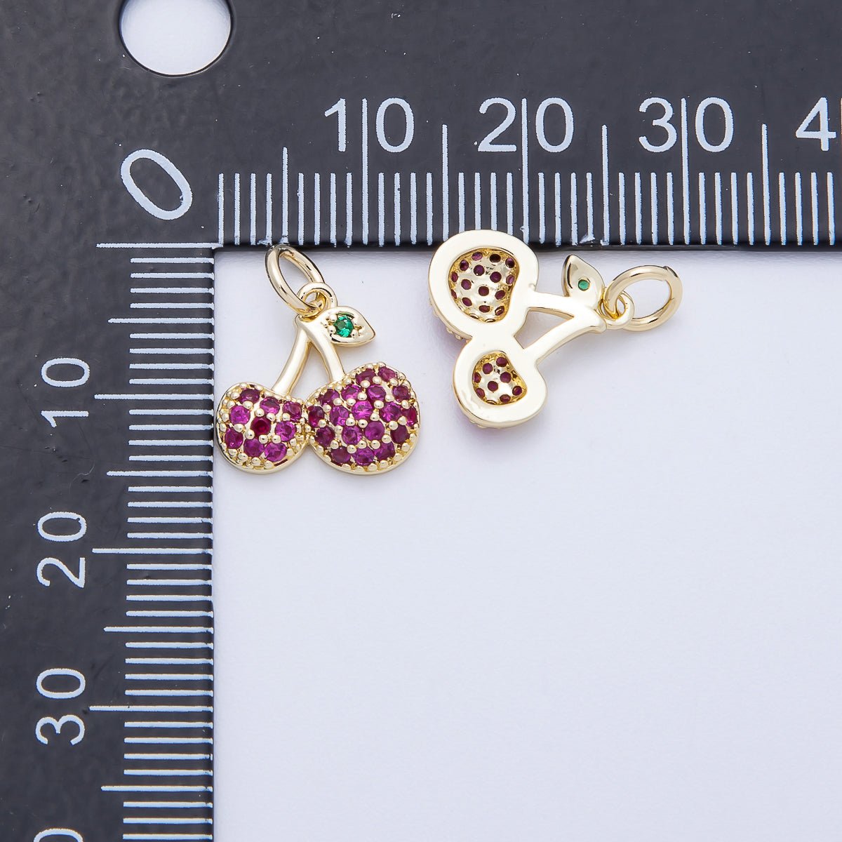16K Gold Filled 13mm Red Micro Paved CZ Cherry Fruit Charm | Charms - 00654 - DLUXCA