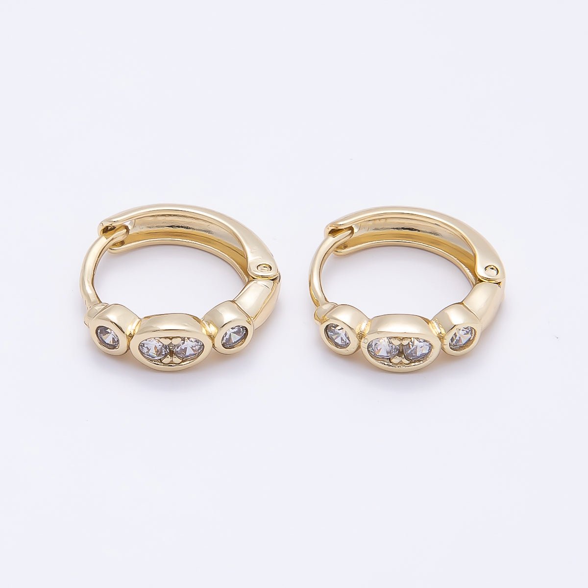 16K Gold Filled 13mm Round Oval CZ Bezel Cartilage Huggie Earrings | Earrings-00433 - DLUXCA