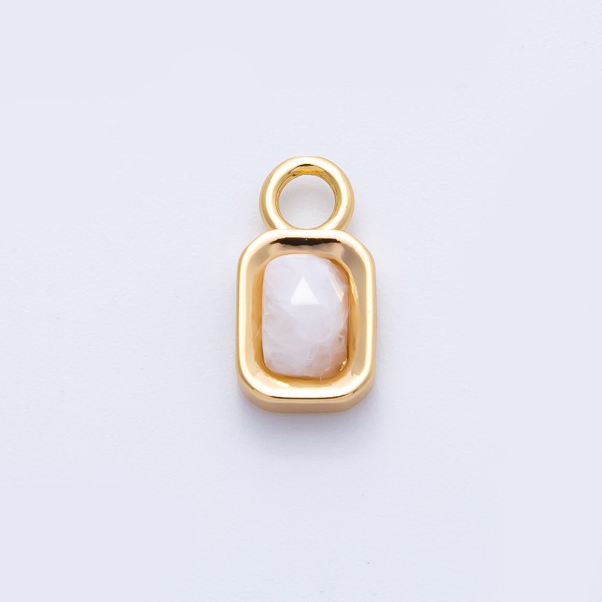 16K Gold Filled 13mm White Moonstone Gemstone Rectangular Bezel Charm | Charms - 00264 - DLUXCA