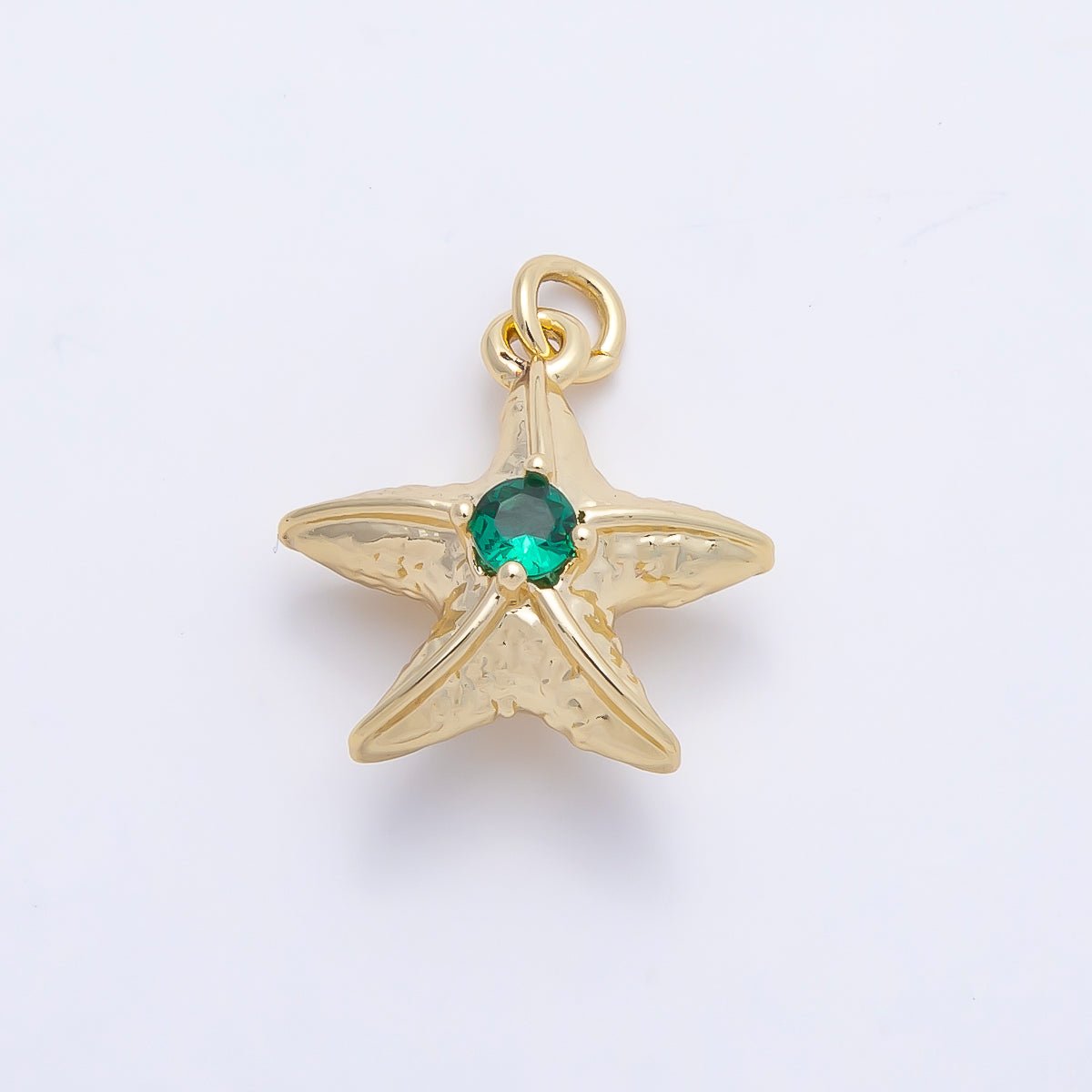 16K Gold Filled 14.5mm Green Teal CZ Textured 3D Multidimensional Starfish Charm | Charms-01255 - DLUXCA