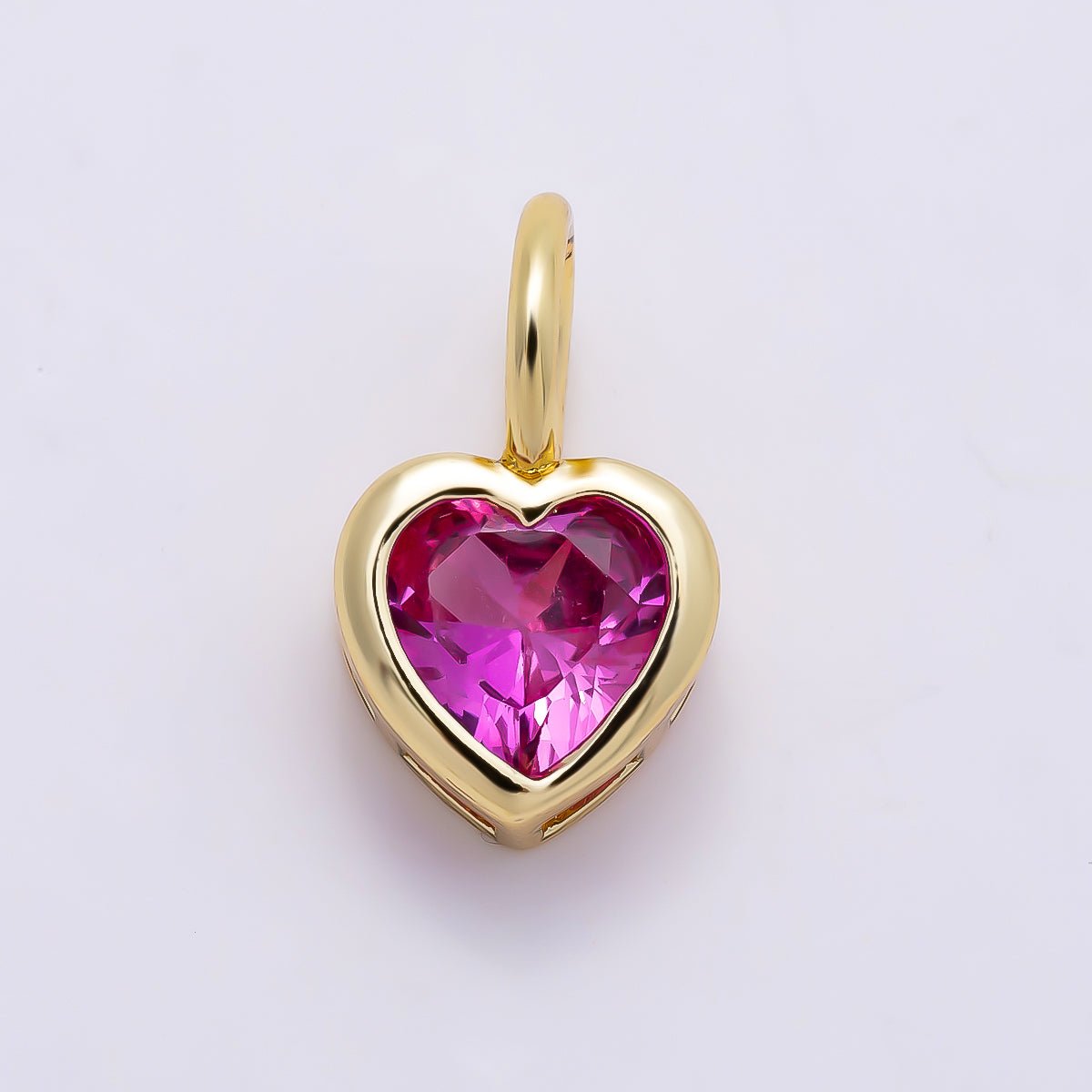 16K Gold Filled 14mm Birthstone CZ Bezel Heart Collar Chain Pendant | Charms-01287 ~ Charms-01298 - DLUXCA