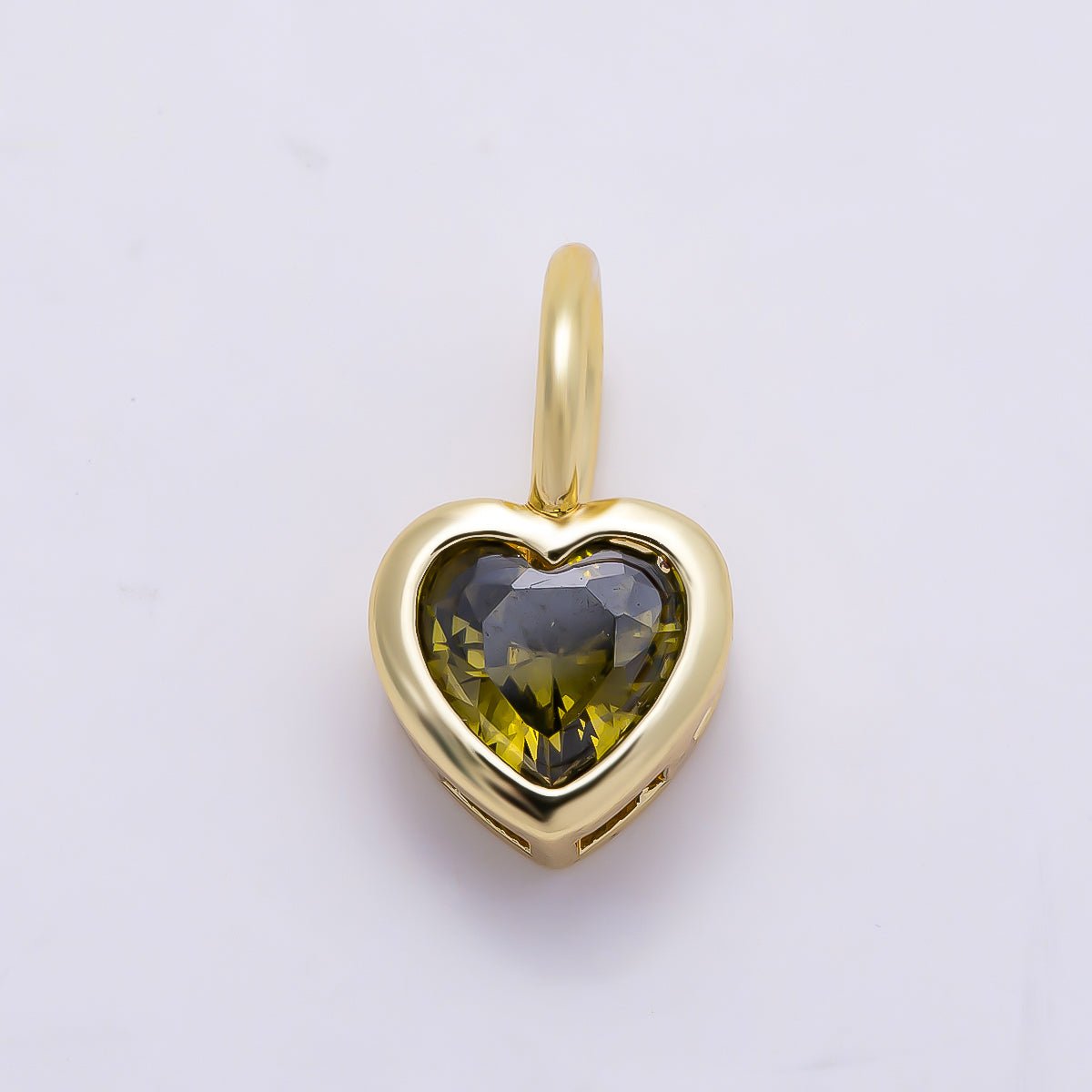 16K Gold Filled 14mm Birthstone CZ Bezel Heart Collar Chain Pendant | Charms-01287 ~ Charms-01298 - DLUXCA