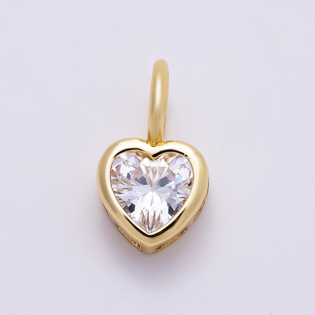 16K Gold Filled 14mm Birthstone CZ Bezel Heart Collar Chain Pendant | Charms-01287 ~ Charms-01298 - DLUXCA