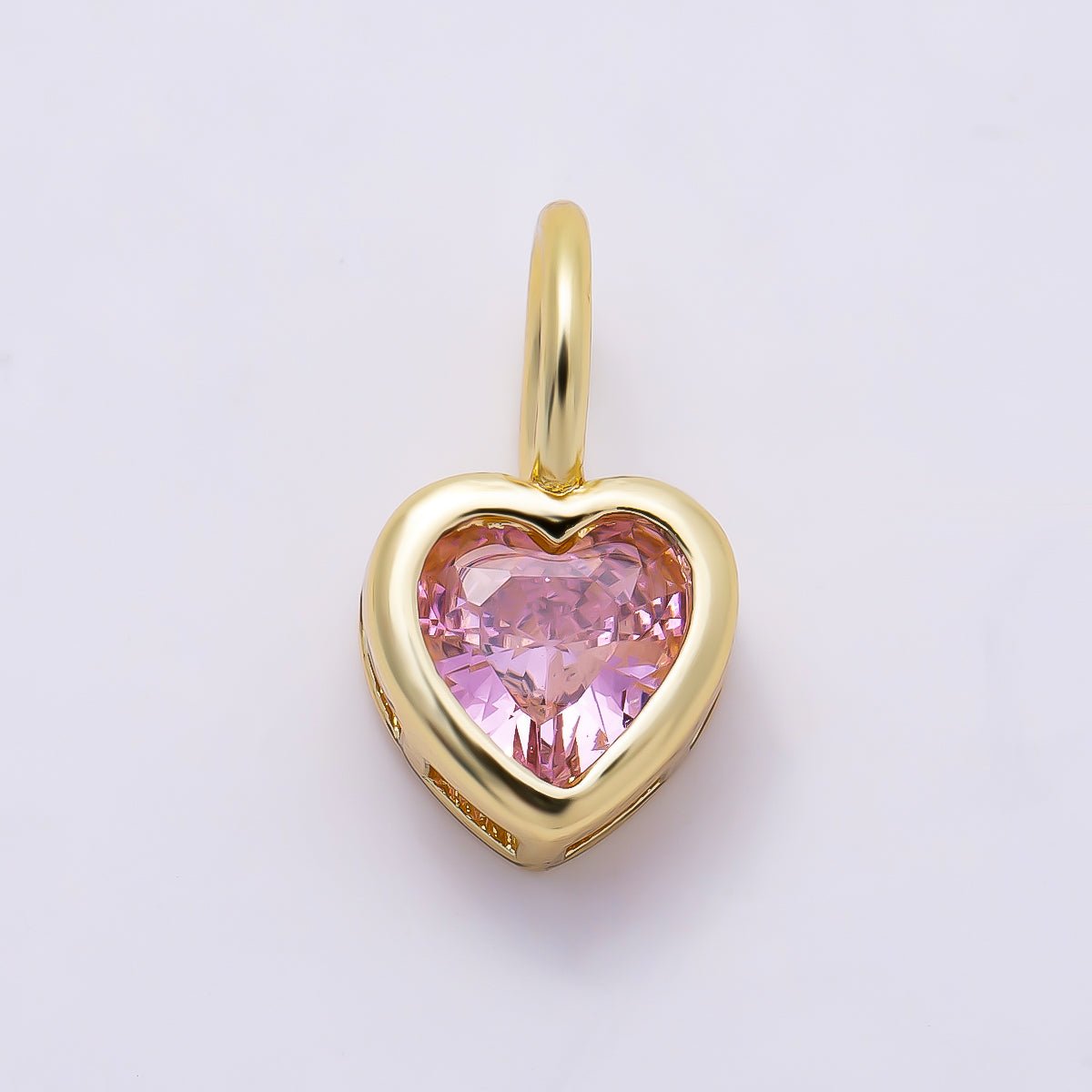 16K Gold Filled 14mm Birthstone CZ Bezel Heart Collar Chain Pendant | Charms-01287 ~ Charms-01298 - DLUXCA