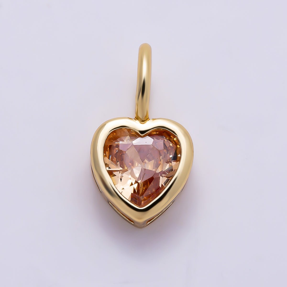 16K Gold Filled 14mm Birthstone CZ Bezel Heart Collar Chain Pendant | Charms-01287 ~ Charms-01298 - DLUXCA