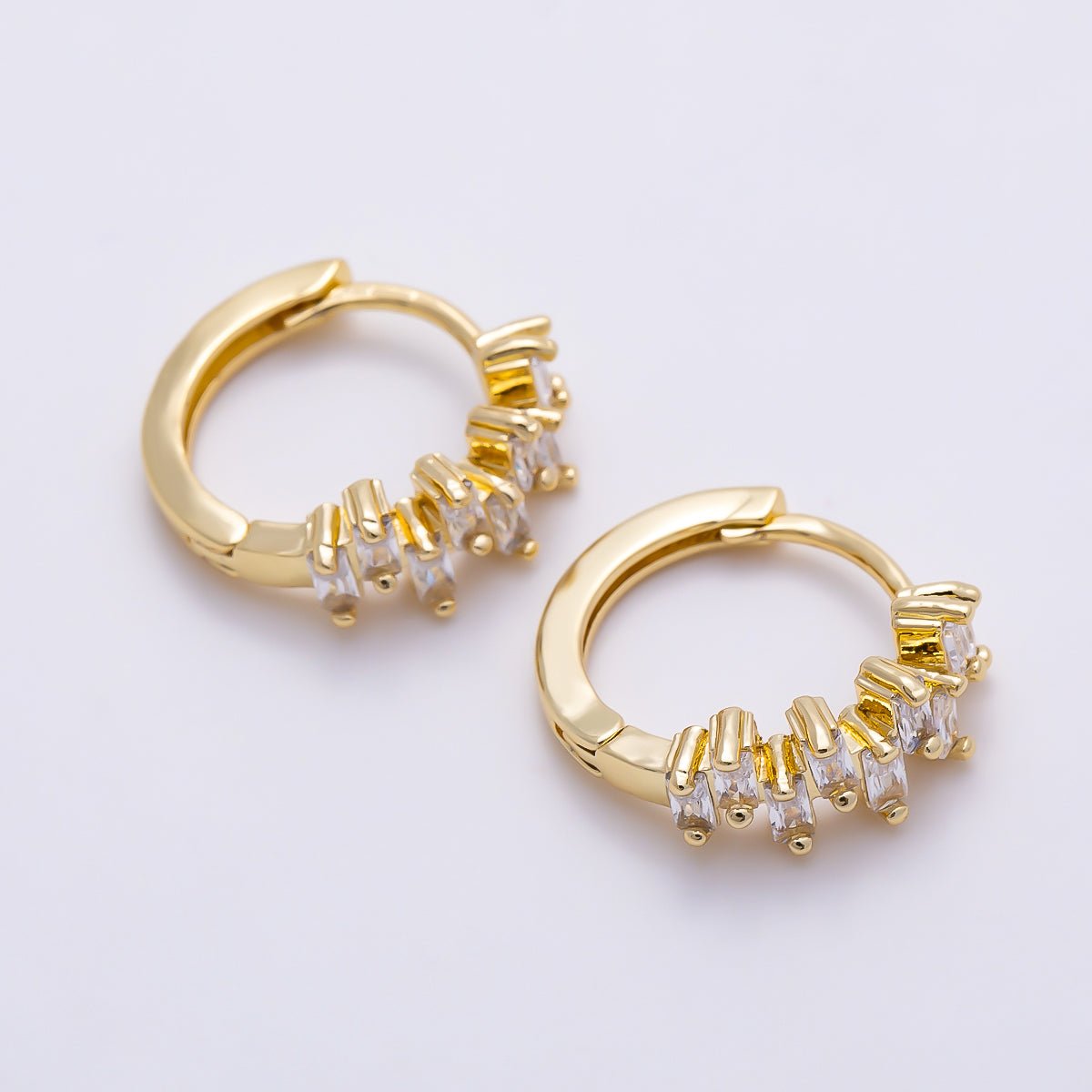 16K Gold Filled 14mm Clear CZ Baguette Cartilage Huggie | Earrings-00722 - DLUXCA