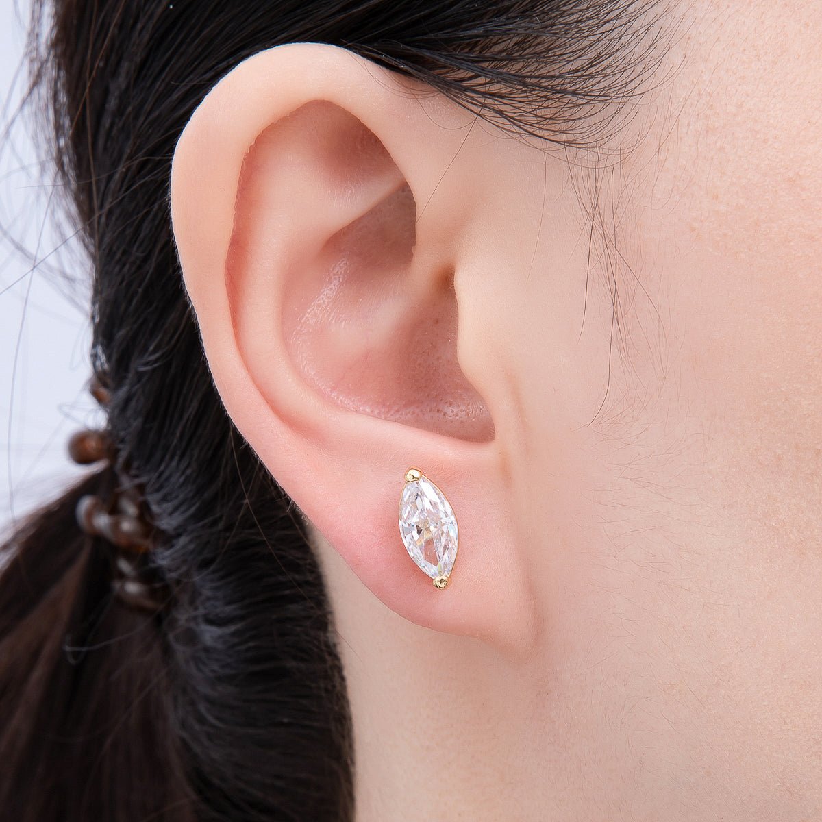 16K Gold Filled 14mm Clear CZ Marquise Stud Earrings | Earrings - 00331 - DLUXCA