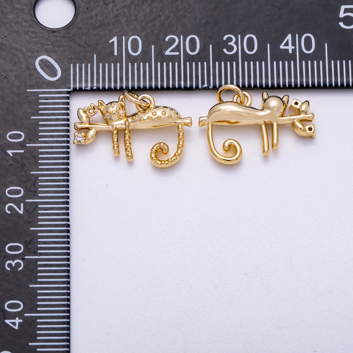 16K Gold Filled 14mm Clear CZ Tree Branch Cat Kitten Pet Animal Charm | Charms - 00598 - DLUXCA