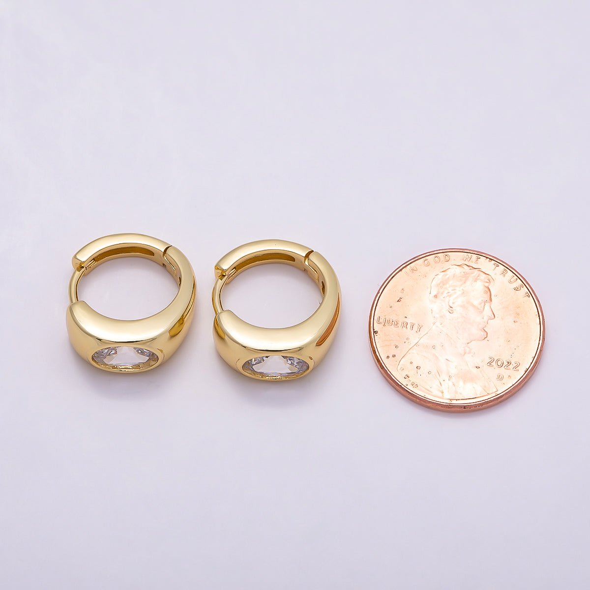 16K Gold Filled 14mm Clear CZ Wide Huggie Earrings in Gold & Silver | Earrings - 00409 Earrings - 00410 - DLUXCA