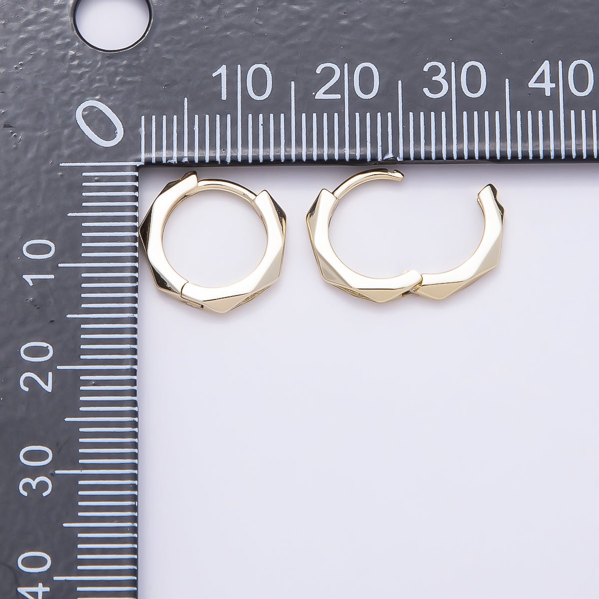 16K Gold Filled 14mm Clear Micro Paved CZ Geometric Hexagonal Cartilage Huggie Earrings | Earrings-00447 - DLUXCA