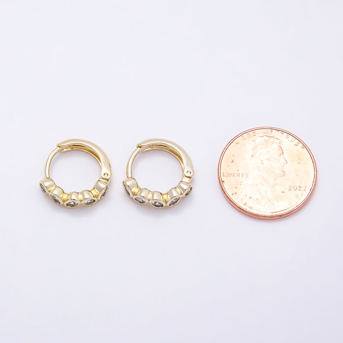 16K Gold Filled 14mm Clear Oval CZ Bezel Cartilage Huggie Earrings | Earrings-00441 - DLUXCA