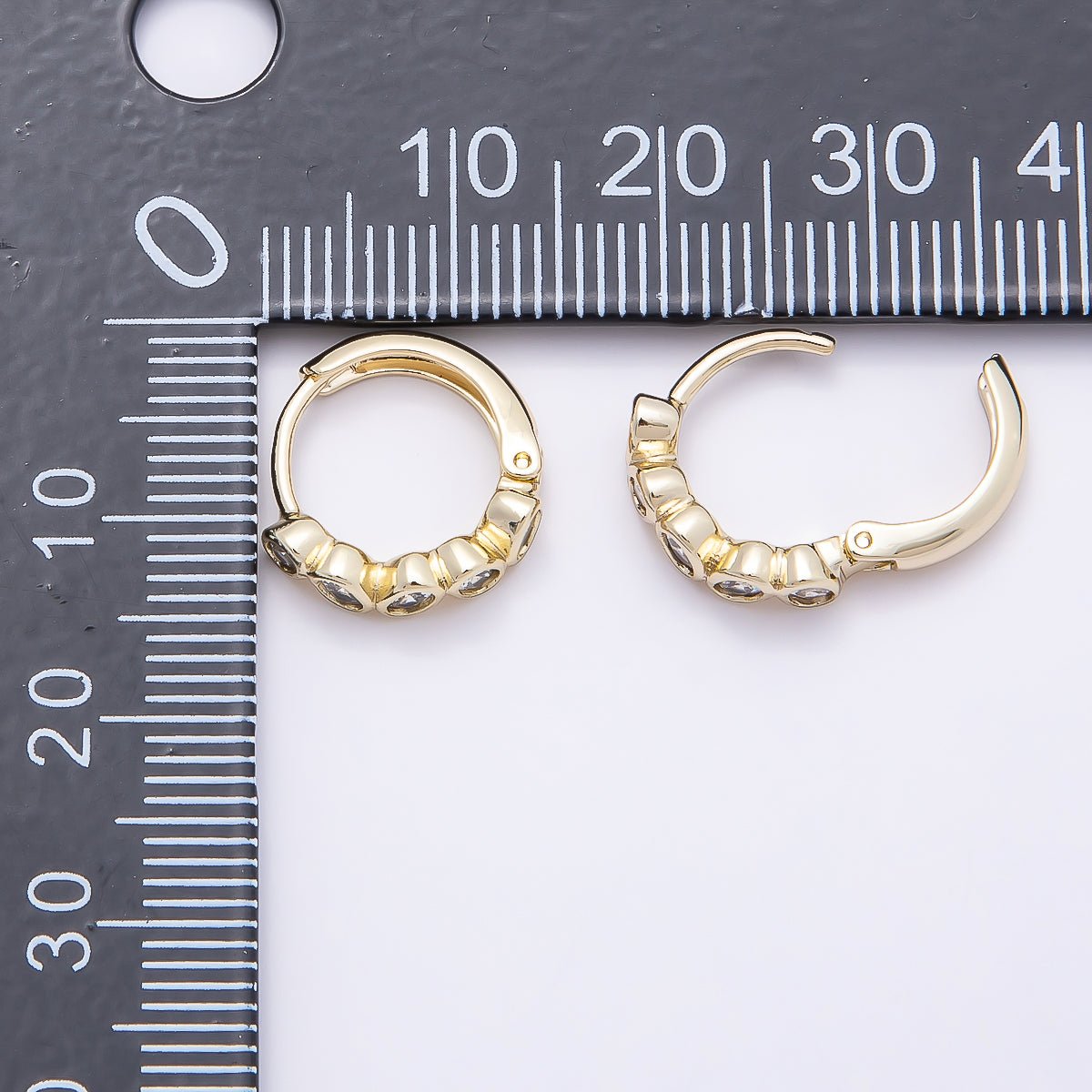 16K Gold Filled 14mm Clear Oval CZ Bezel Cartilage Huggie Earrings | Earrings-00441 - DLUXCA