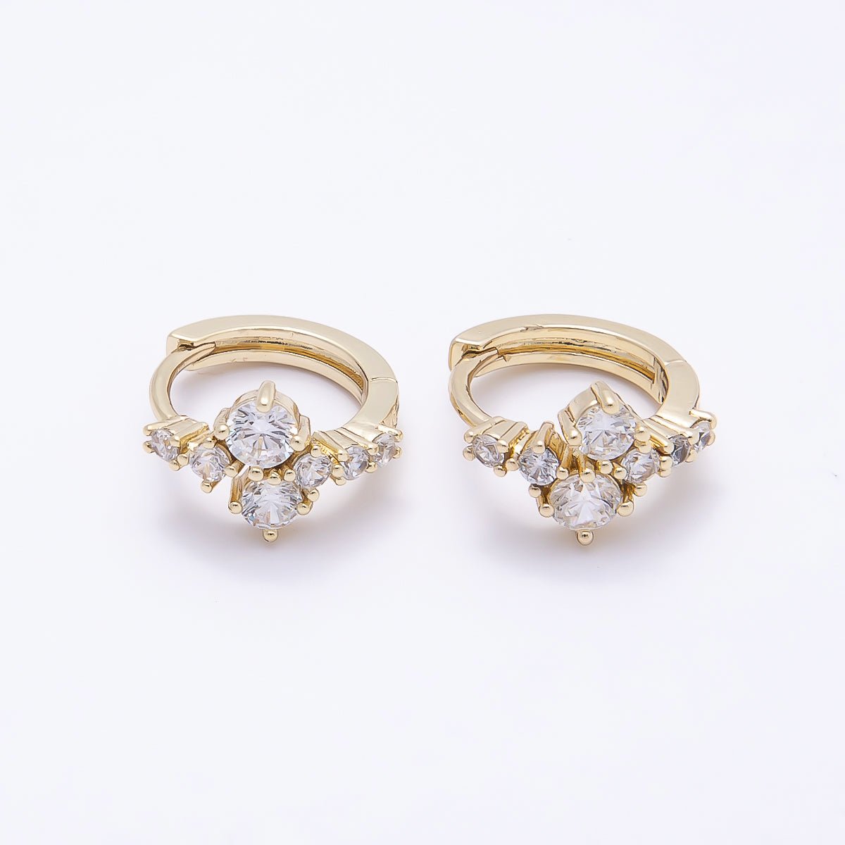 16K Gold Filled 14mm Clear Round Cluster CZ Cartilage Huggie Earrings | Earrings-00451 - DLUXCA