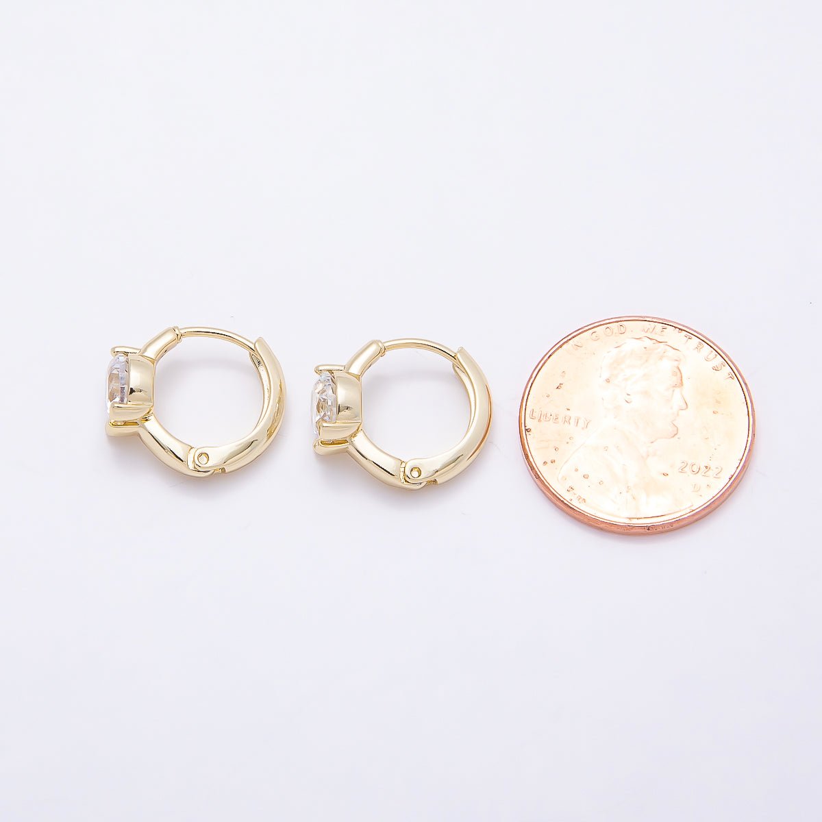 16K Gold Filled 14mm Clear Round CZ Solitaire Cartilage Huggie Earrings | Earrings-00450 - DLUXCA