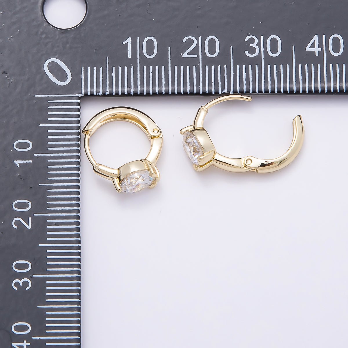 16K Gold Filled 14mm Clear Round CZ Solitaire Cartilage Huggie Earrings | Earrings-00450 - DLUXCA