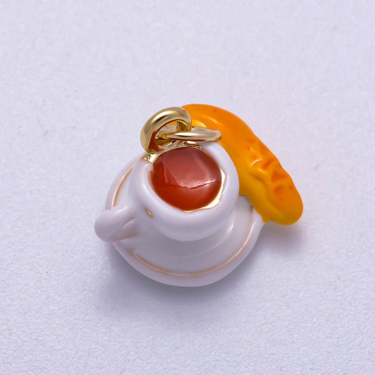 16K Gold Filled 14mm Coffee Baguette Breakfast Enamel 3D Multidimensional Charm | Charms - 00570 - DLUXCA