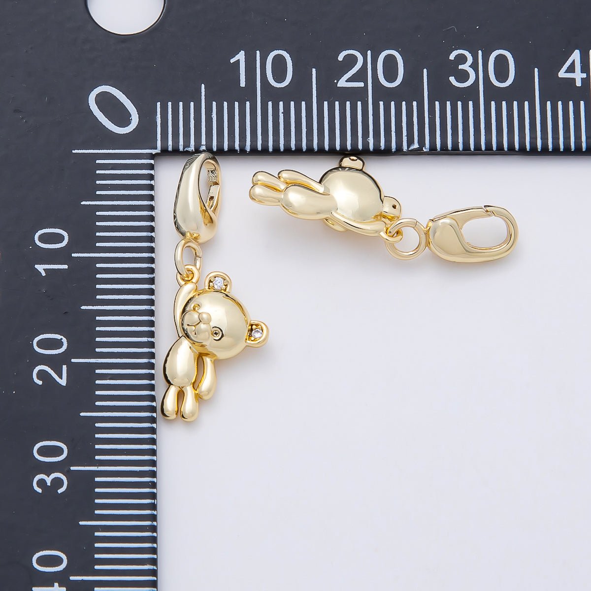 16K Gold Filled 14mm CZ Teddy Bear Minimalist 3D Multidimensional Charm | Charms-01170 - DLUXCA