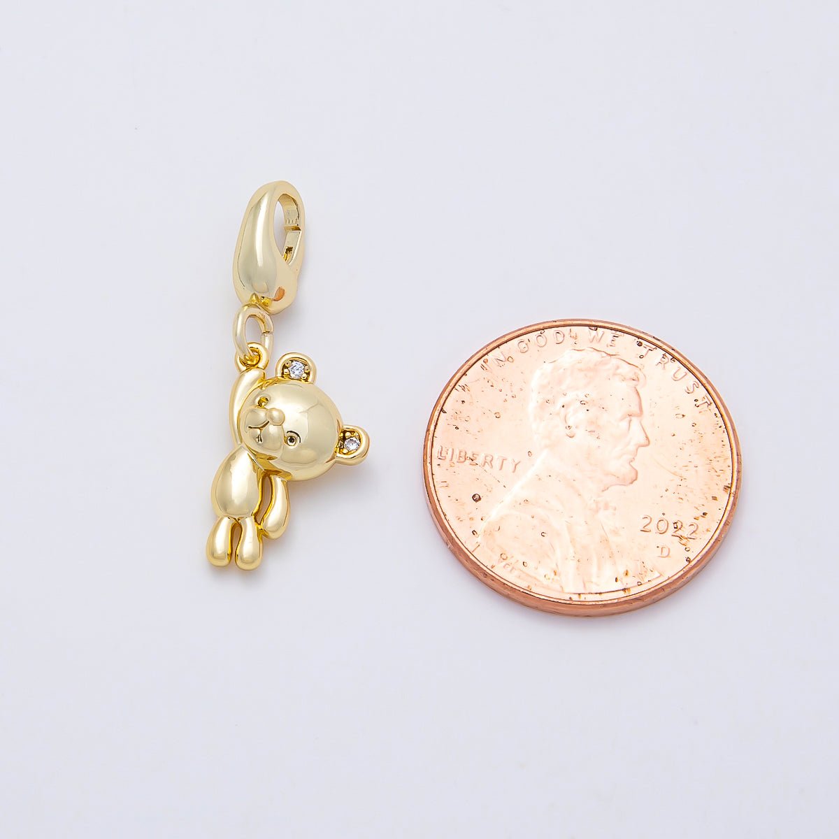 16K Gold Filled 14mm CZ Teddy Bear Minimalist 3D Multidimensional Charm | Charms-01170 - DLUXCA