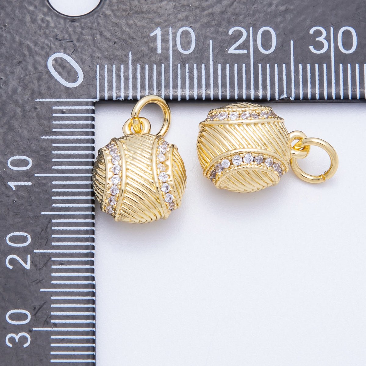 16K Gold Filled 14mm Micro Paved CZ Textured Baseball Sports Charm | Charms - 00218 - DLUXCA