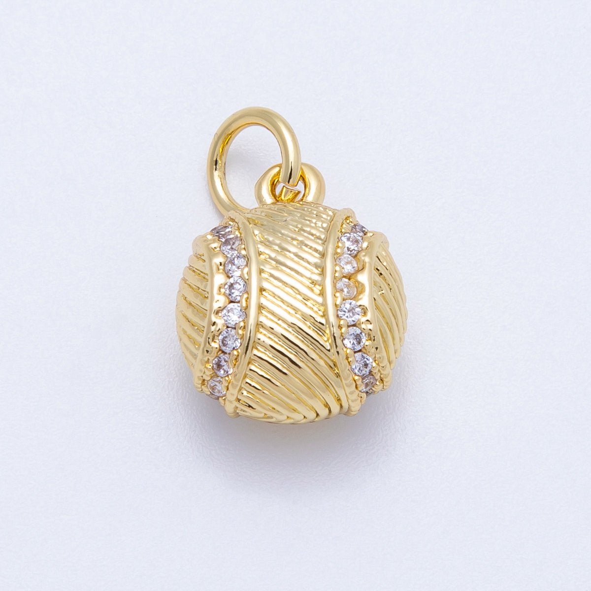 16K Gold Filled 14mm Micro Paved CZ Textured Baseball Sports Charm | Charms - 00218 - DLUXCA
