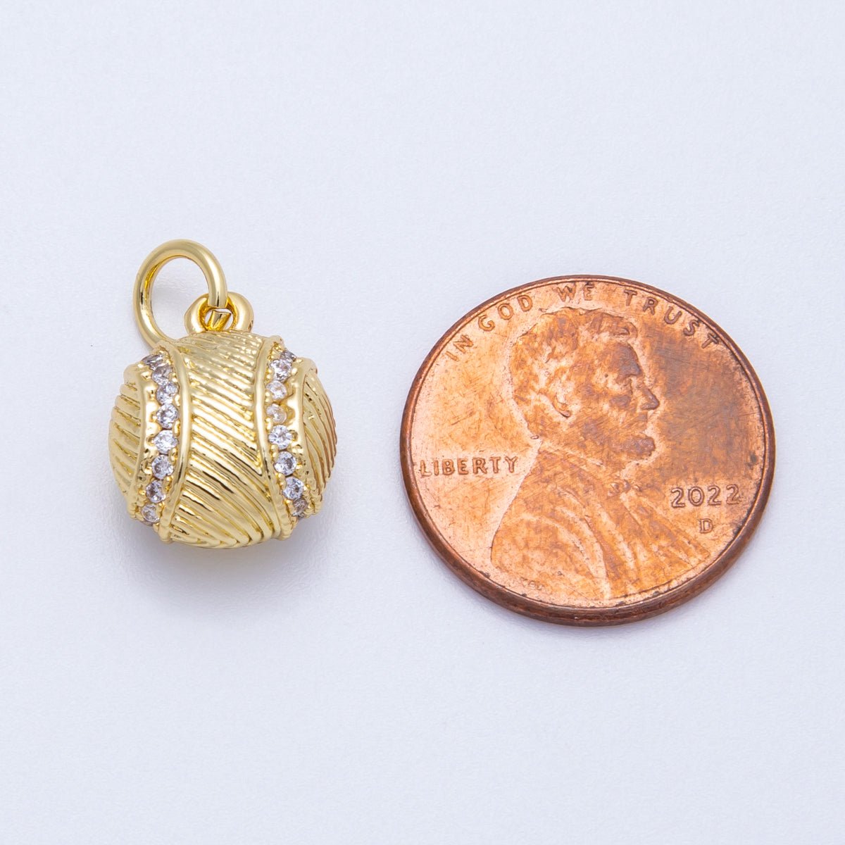 16K Gold Filled 14mm Micro Paved CZ Textured Baseball Sports Charm | Charms - 00218 - DLUXCA