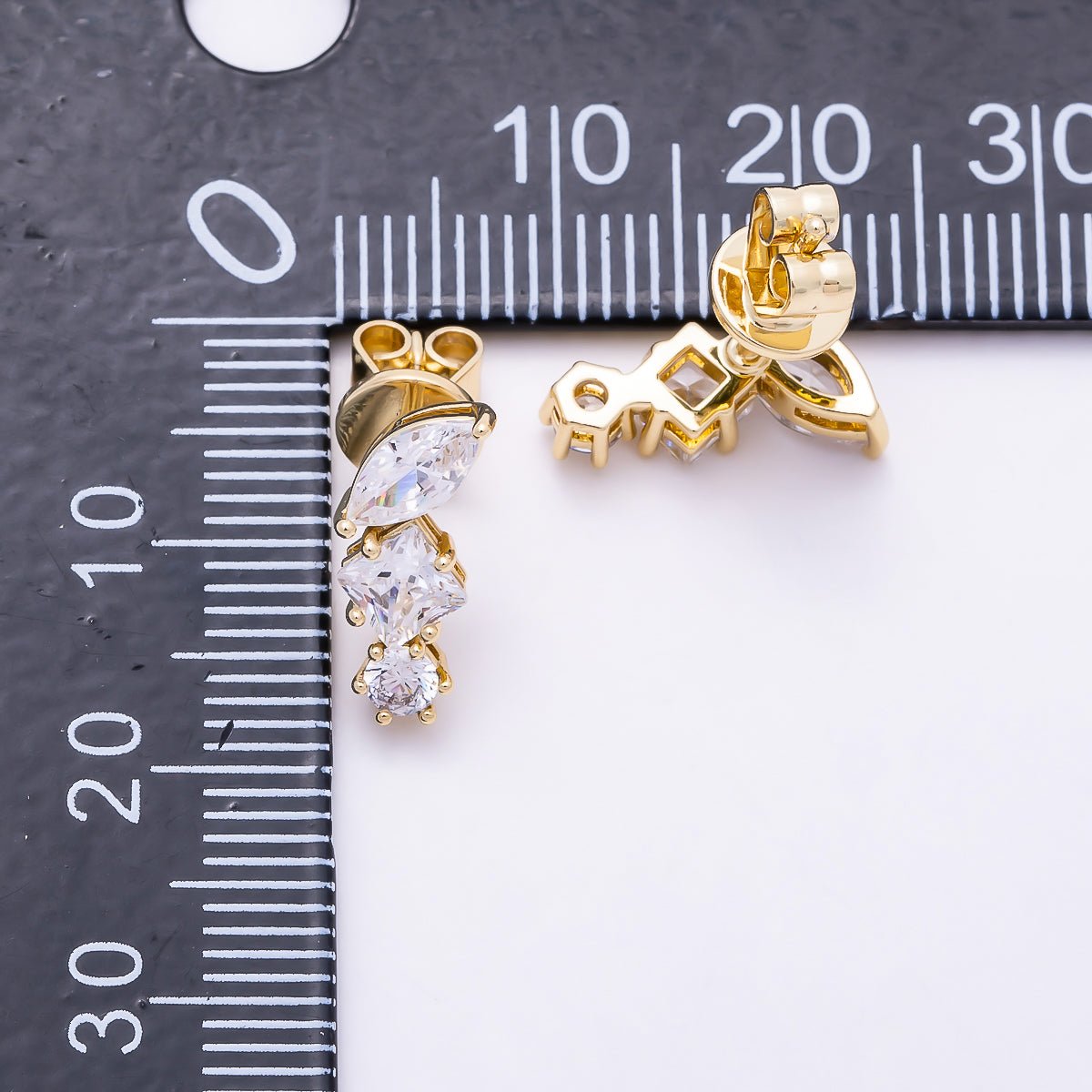 16K Gold Filled 14mm Multi-Cut Marquise & Princess CZ Cluster Stud Earrings | Earrings-00834 - DLUXCA