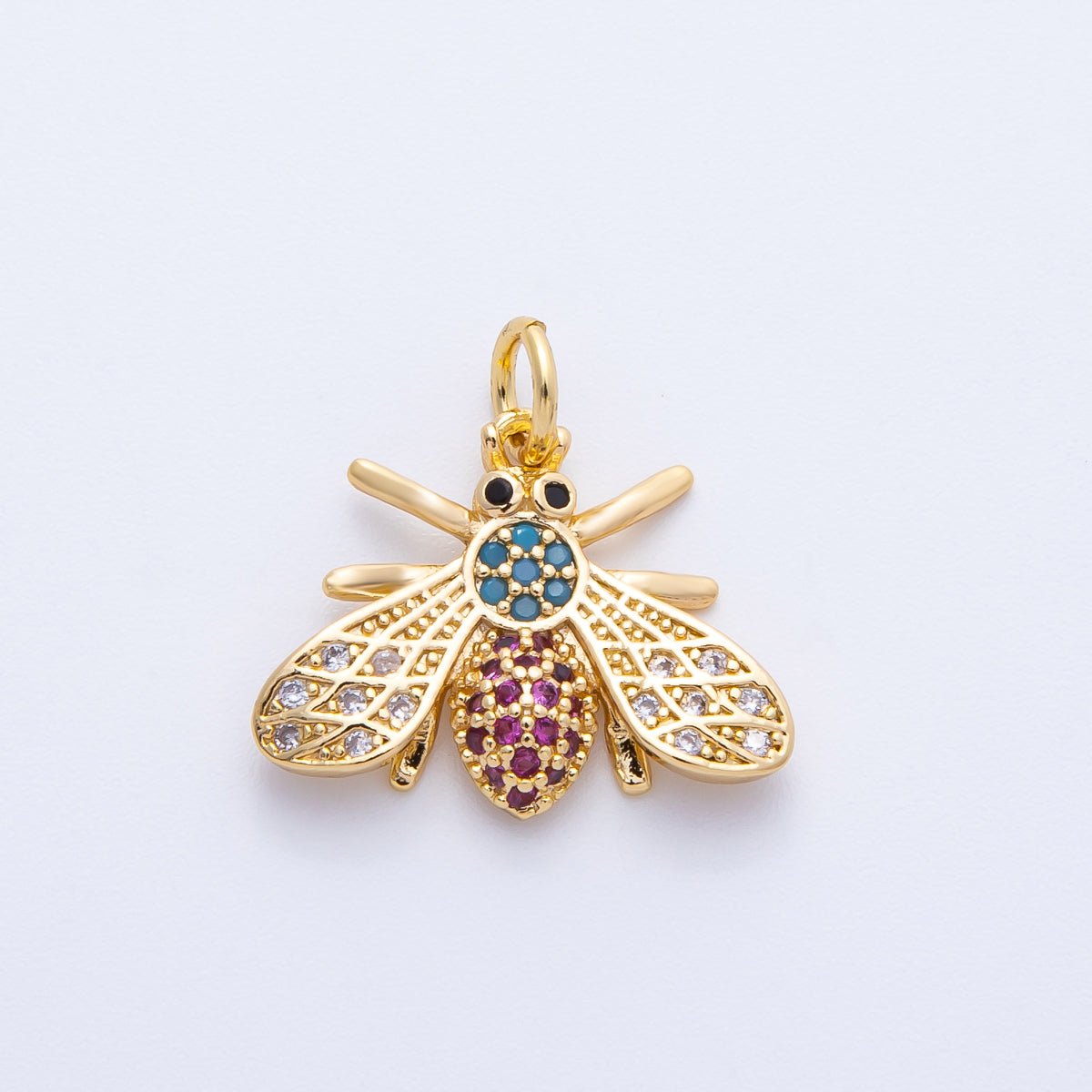 16K Gold Filled 14mm Multicolor Micro Paved CZ Bumble Bee Insect Animals | Charms - 00354 - DLUXCA