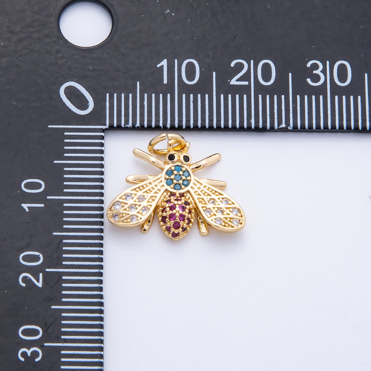 16K Gold Filled 14mm Multicolor Micro Paved CZ Bumble Bee Insect Animals | Charms - 00354 - DLUXCA
