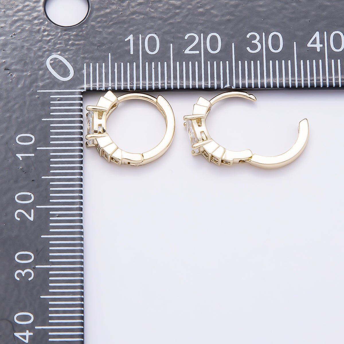 16K Gold Filled 14mm Oval Micro Paved CZ Geometric Huggie Earrings | Earrings-00440 - DLUXCA
