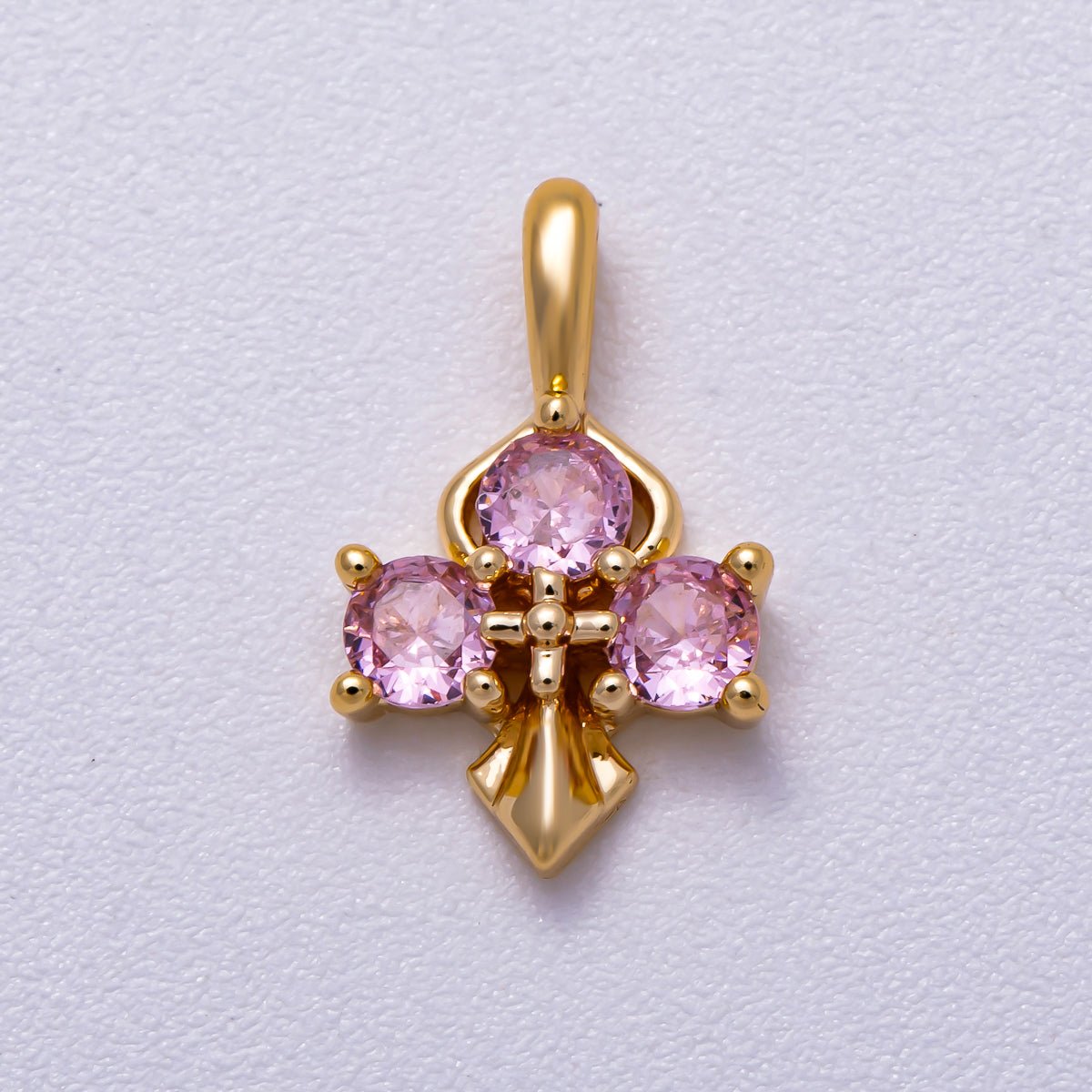 16K Gold Filled 14mm Pink, Blue CZ Mini Cross Charm in Gold & Silver | Charms - 00633 ~ Charms - 00636 - DLUXCA